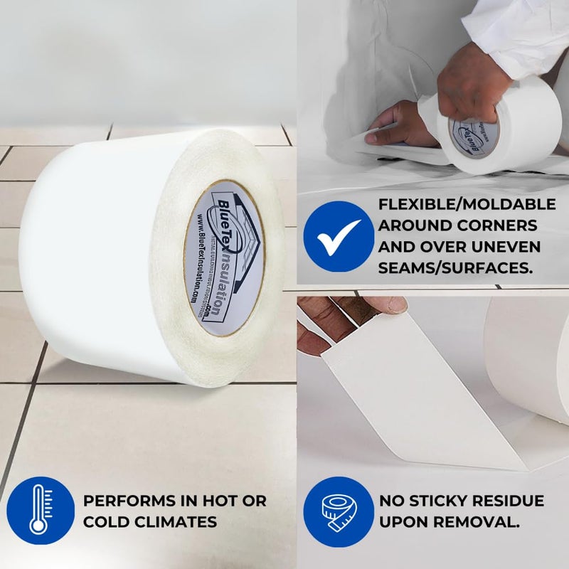 BlueTex Insulationㅤ 3" Wide x 180' Long White Vapor Barrier Seam Tape - 1 Roll, Waterproofing & Great for Crawlspaces, Insulation Repairs, Underlayment Seams, Metal Building Insulation Seams - Image 3